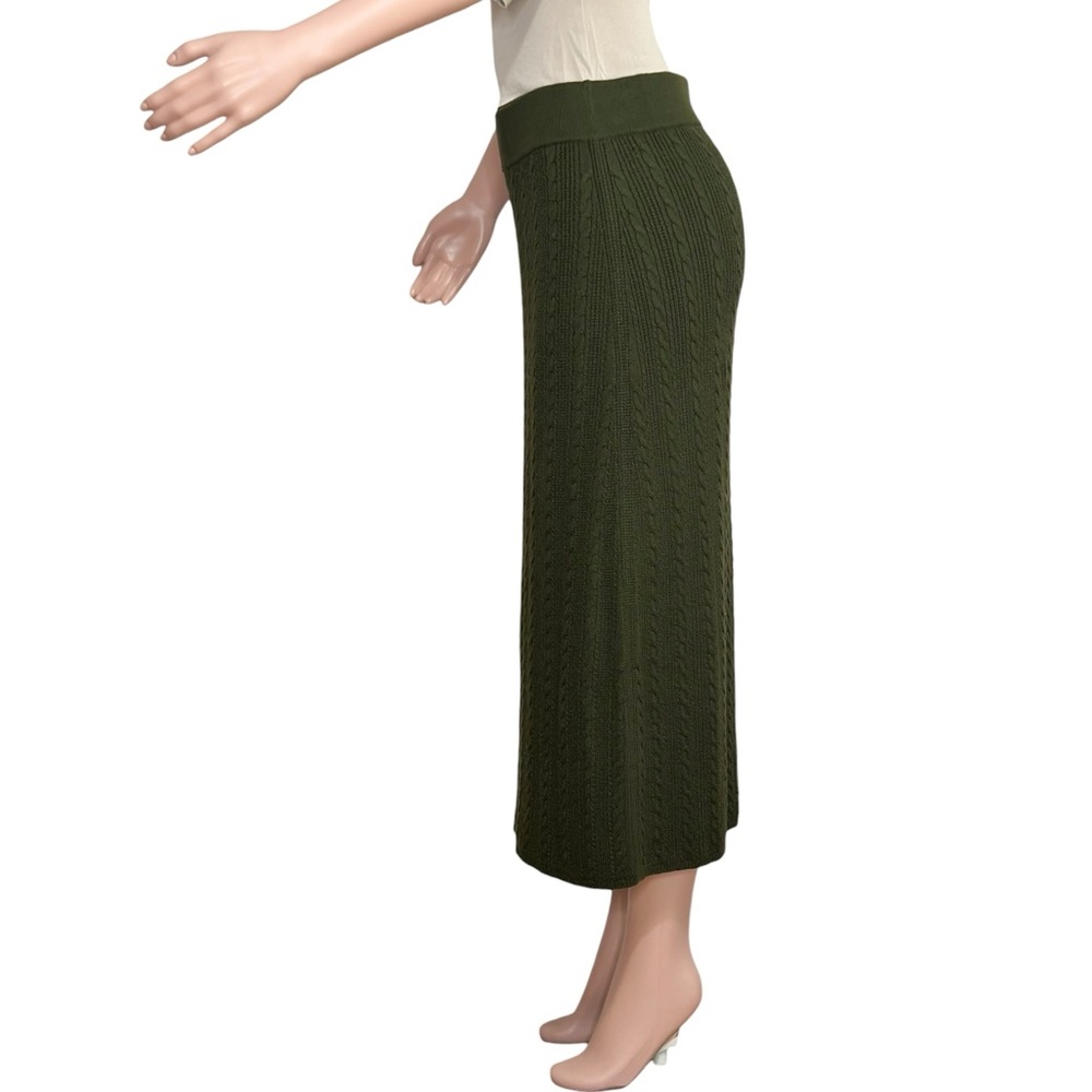 SÉZANE Marilou Merino Wool/Cotton Cable Knit Midi Skirt, Khaki, Large - Picture 9 of 13
